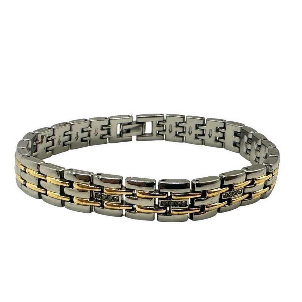stainless steel two tone rhinestone link bracelet